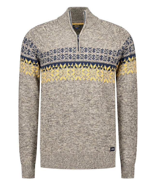 New Zealand Auckland heren zipper beige met donkerblauw blauw winter motief
