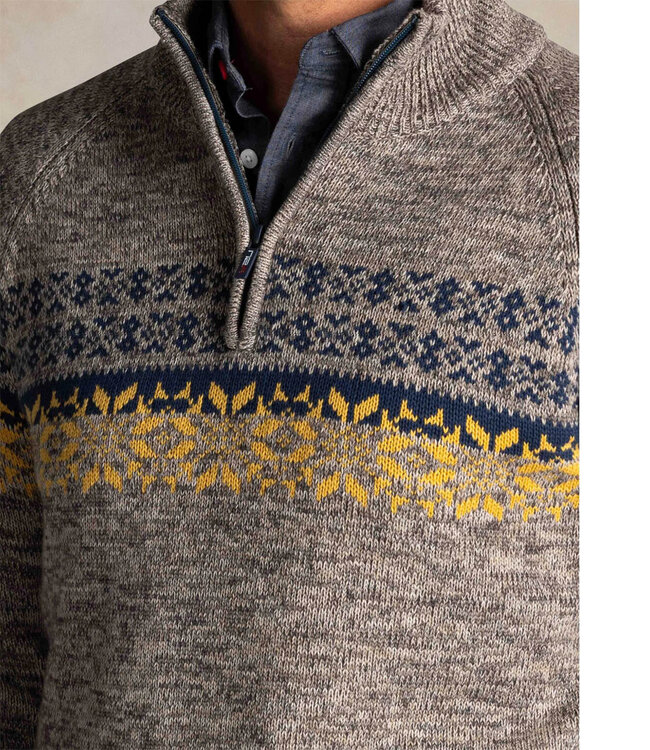 New Zealand Auckland 25HN408 1184 heren zipper beige met donkerblauw blauw winter motief en ritsje