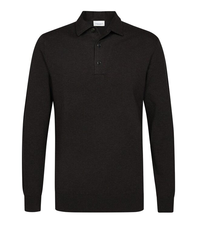 Profuomo PPWJ30009B donkerbruin one piece polo lange mouw