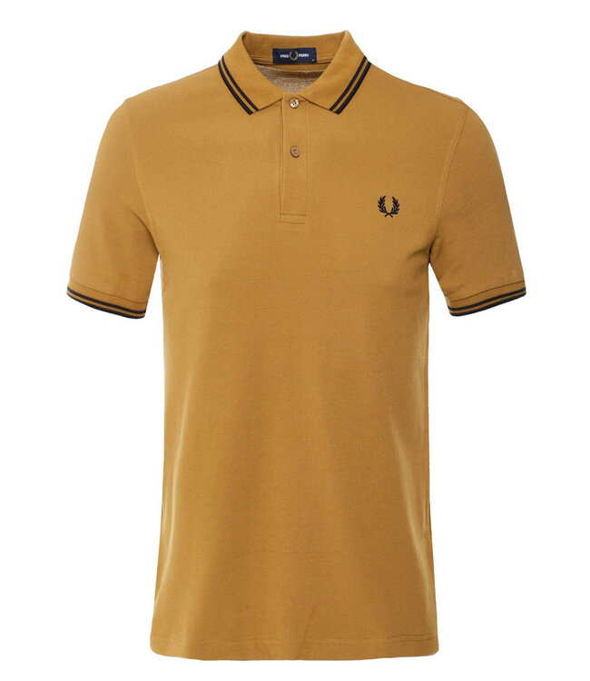 Fred Perry M3600 T59 Twin Tipped polo donker caramel met zwart Fred Perry logo