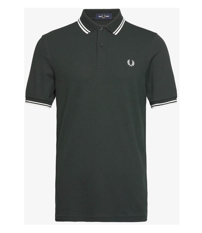 Fred Perry M3600 T50 Twin Tipped polo donkergroen met wit Fred Perry logo