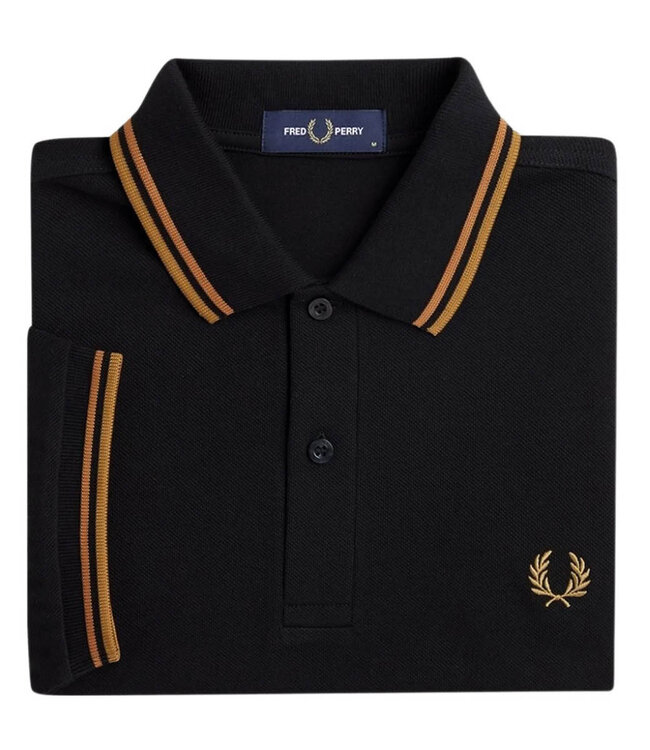 Fred Perry M3600 V30 Twin Tipped polo zwart met camel bruin logo
