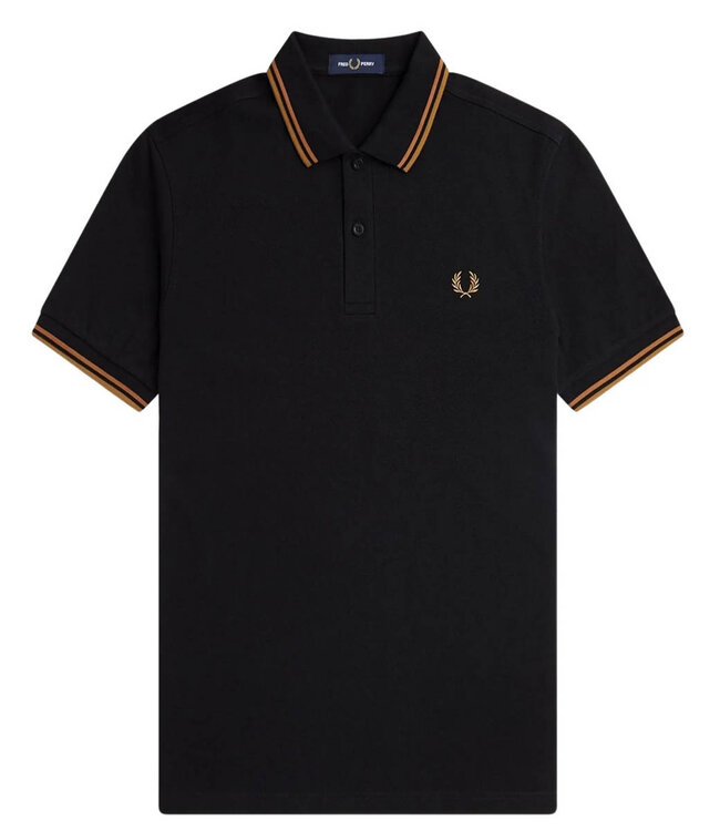 Fred Perry M3600 V30 Twin Tipped polo zwart met camel bruin logo