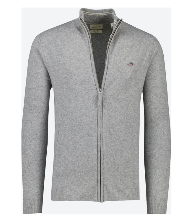 Gant 87214 93 heren grijs melange vest superfine lamswol met rits