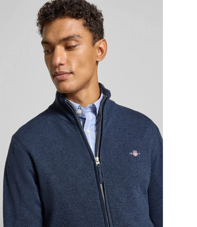 Gant 87214 480 heren donkerblauw melange vest lamswol