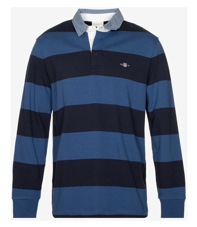 Gant 2004083 407 donkerblauw-kobaltblauw streep heren rugby shirt sweater