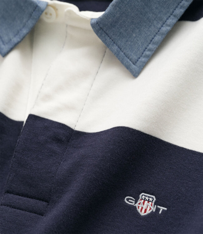 Gant 2004083 113 donkerblauw-wit streep heren rugby shirt sweater
