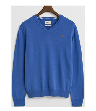 Gant heren blauw v-hals trui superfine lamswol
