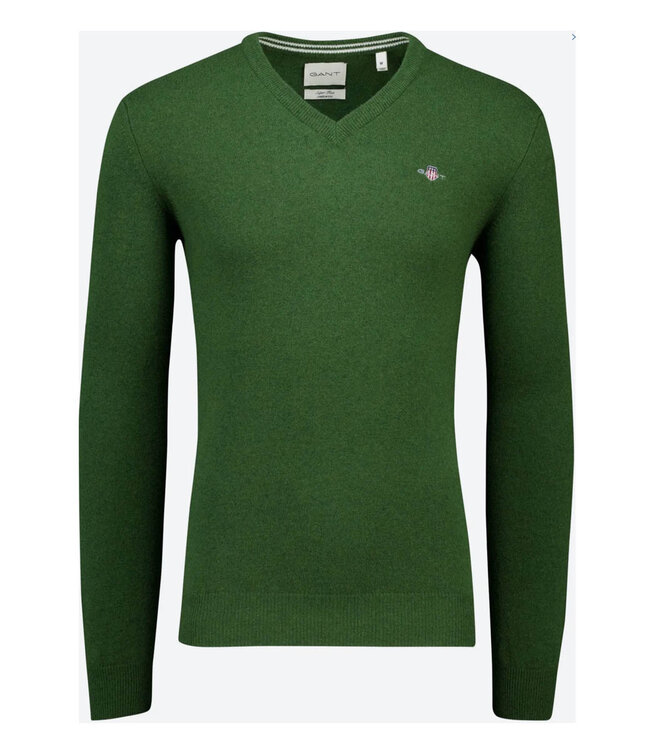 Gant 87212 303 heren mos groen v-hals trui superfine lamswol
