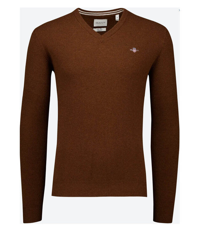Gant 87212 229 heren donkerbruin  v-hals trui superfine lamswol