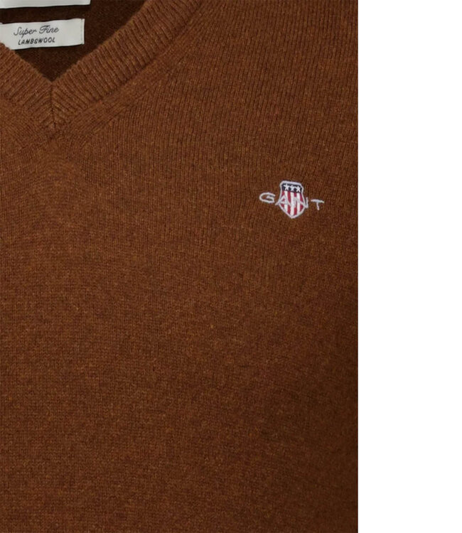Gant 87212 229 heren donkerbruin  v-hals trui superfine lamswol