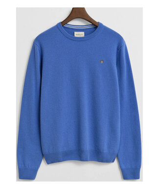 Gant heren blauw ronde hals trui superfine lamswol