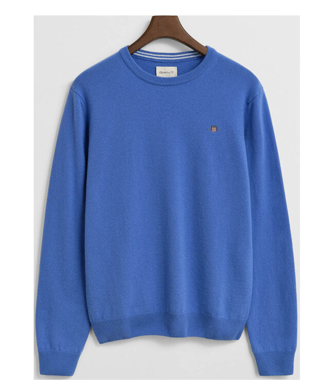 Gant 87211 419 heren blauw ronde hals trui superfine lamswol