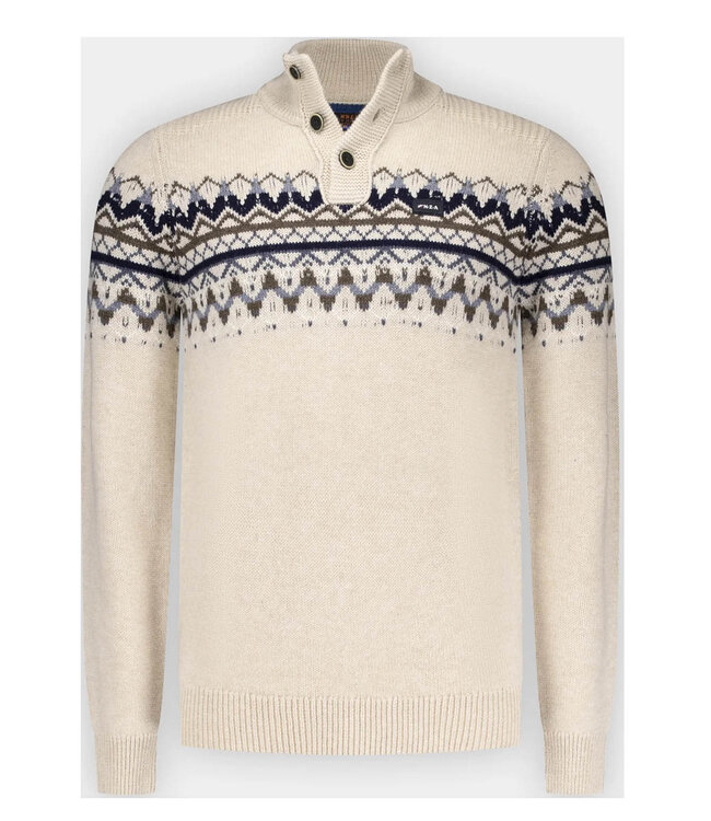 New Zealand Auckland 25KN487 1165 heren zipper sea foam melange ecru met donkerblauw bruin winter motief en knopen