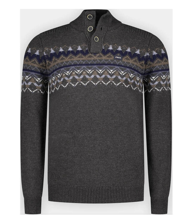 New Zealand Auckland heren zipper donkerbruin met blauw bruin winter motief