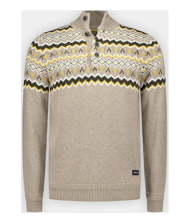 New Zealand Auckland 25HN415 1184 heren zipper beige met donkerbruin geel winter motief