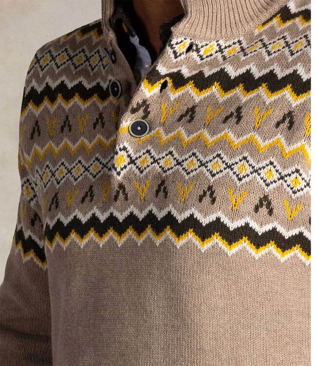 New Zealand Auckland 25HN415 1184 heren zipper beige met donkerbruin geel winter motief