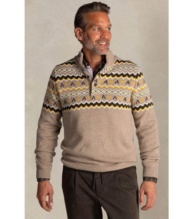 New Zealand Auckland 25HN415 1184 heren zipper beige met donkerbruin geel winter motief