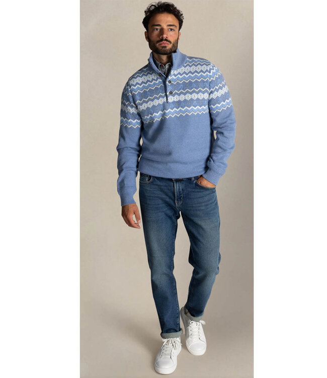 New Zealand Auckland 25HN415 2619 heren zipper lichtblauw met wit grijs winter motief