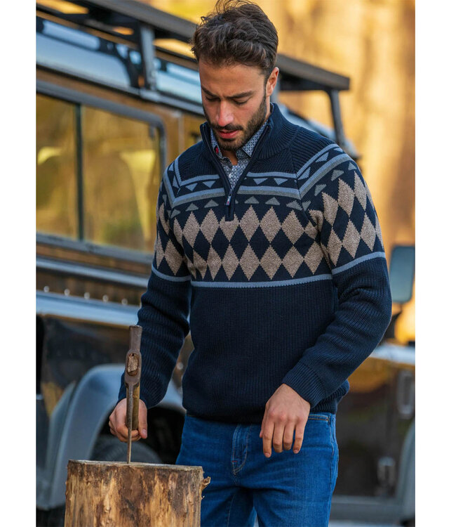 New Zealand Auckland 25HN407 2601 icon navy heren zipper donkerblauw met winter motief