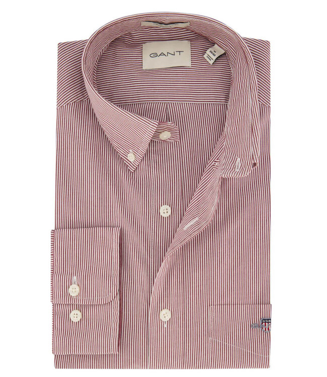 Gant overhemd bordeaux rood wit fijn streepje lange mouw