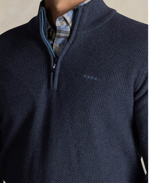 New Zealand Auckland 25HN478 2630 heren zipper donkerblauw melange structuur met ritsje