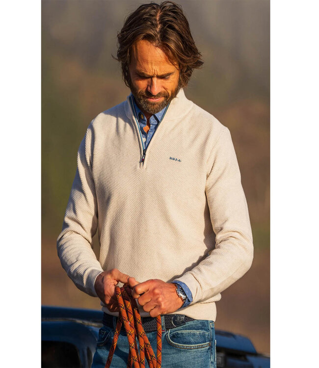 New Zealand Auckland 25HN478 1184 heren zipper donkerblauw melange structuur met ritsje