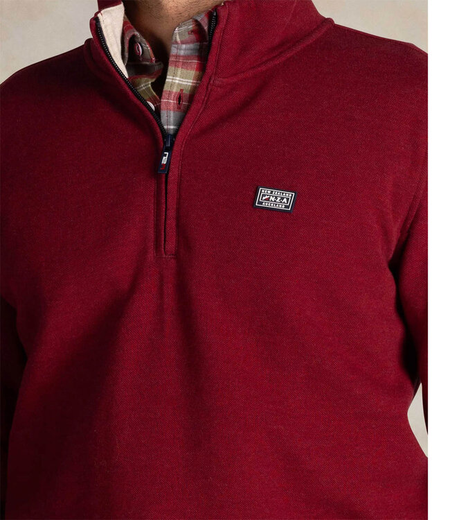 New Zealand Auckland 25HN301 1570 heren zipper bordeaux rood melange cherry red melange sweater met ritsje