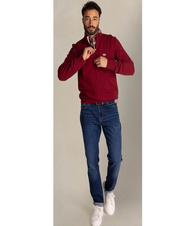 New Zealand Auckland 25HN301 1570 heren zipper bordeaux rood melange cherry red melange sweater met ritsje