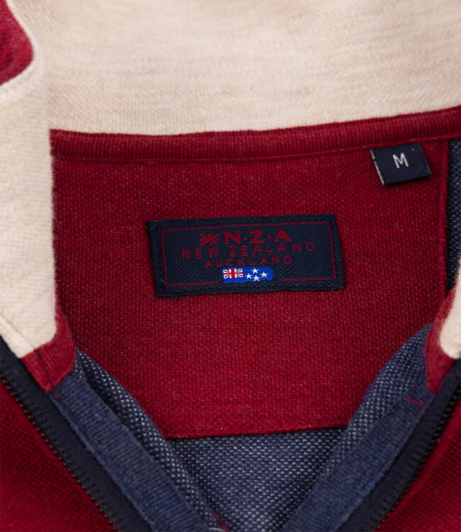 New Zealand Auckland 25HN301 1570 heren zipper bordeaux rood melange cherry red melange sweater met ritsje