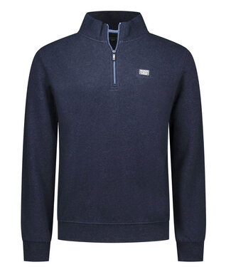 New Zealand Auckland donkerblauw melange sweater met ritsje