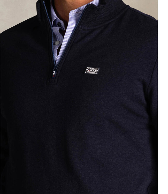 New Zealand Auckland 25KN315 2638 donkerblauw melange sweater met ritsje