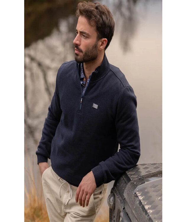 New Zealand Auckland 25KN315 2638 donkerblauw melange sweater met ritsje