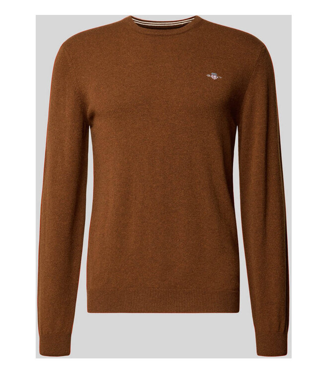 Gant 87211 229 heren donkerbruin ronde hals trui superfine lamswol