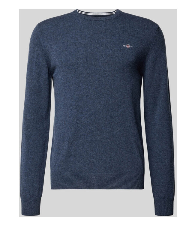 Gant 87211 480 heren dark navy melange ronde hals trui superfine lamswol