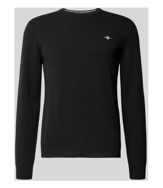 Gant heren zwart ronde hals trui superfine lamswol
