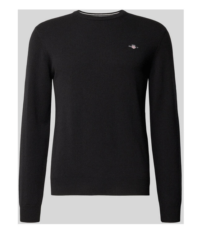 Gant 87211 5 heren zwart ronde hals trui superfine lamswol