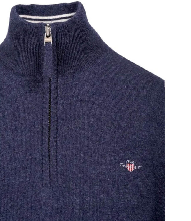 Gant 87213 480 heren dark navy melange zipper trui ritsje superfine lamswol