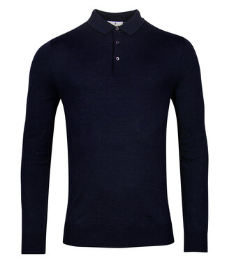 Thomas Maine heren polo lange mouw donkerblauw merino wol