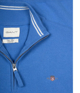 Gant actie heren blauw zipper trui ritsje superfine lamswol