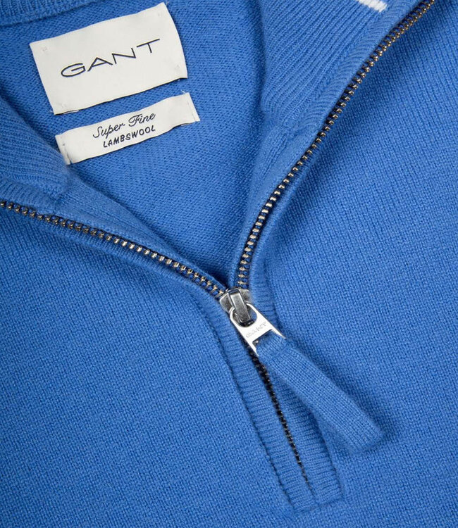Gant 87213 419 actie heren blauw zipper trui ritsje superfine lamswol