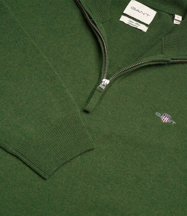 Gant 87213 303 actie heren mos groen zipper trui ritsje superfine lamswol