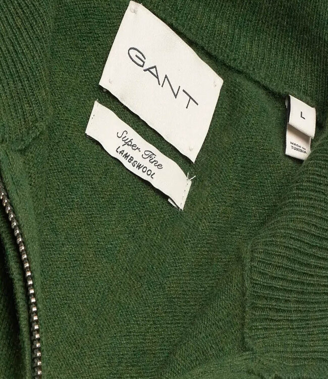 Gant 87213 303 actie heren mos groen zipper trui ritsje superfine lamswol