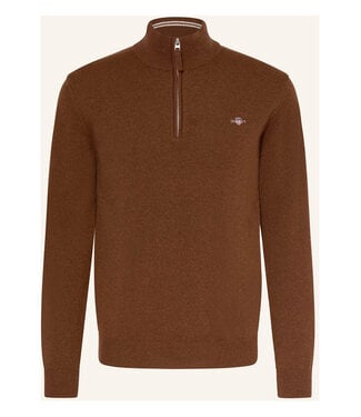 Gant actie heren donkerbruin zipper trui ritsje superfine lamswol