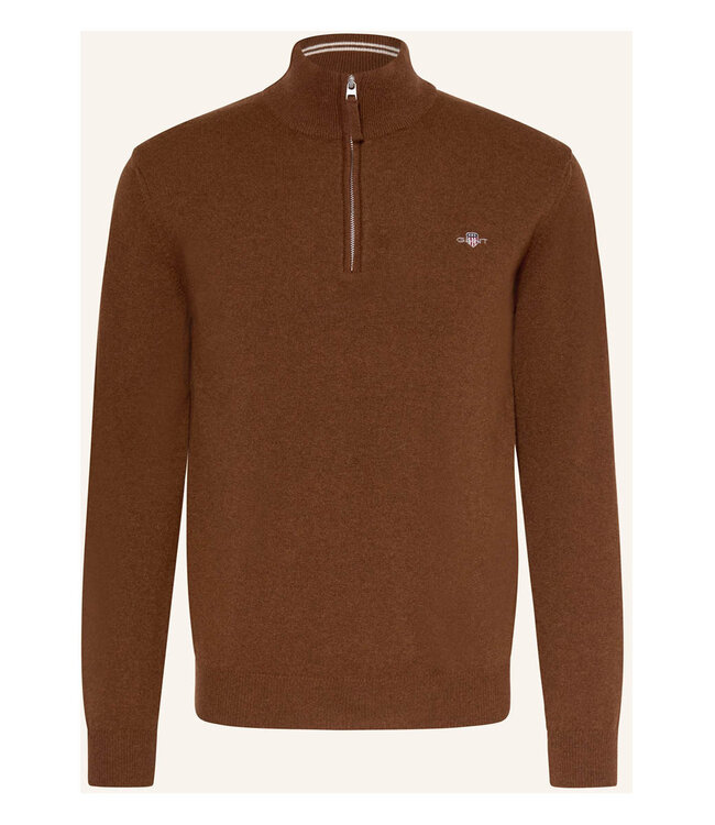 Gant 87213 229 actie heren donkerbruin zipper trui ritsje superfine lamswol