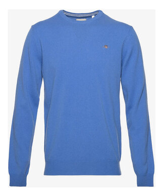 Gant heren blauw ronde hals trui superfine lamswol