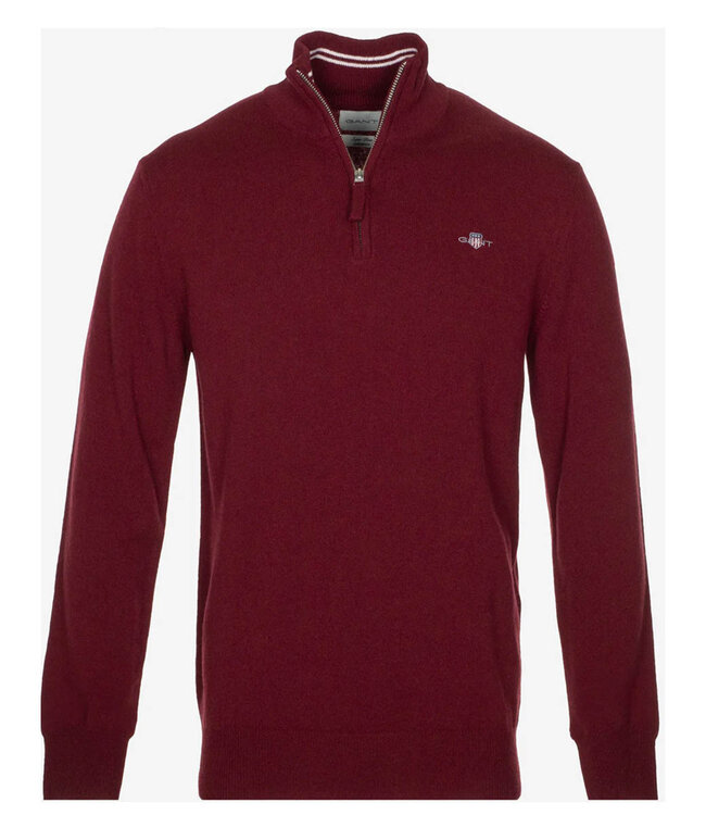 Gant 87213 605 heren bordeaux rood zipper trui ritsje superfine lamswol