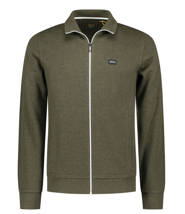 New Zealand Auckland 25HN318 1763 sweat vest donker olijfgroen met rits en zakken