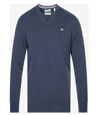 Gant heren donkerblauw melange v-hals trui