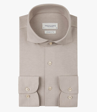 Profuomo slim fit overhemd japanese knitted beige met beige knopen